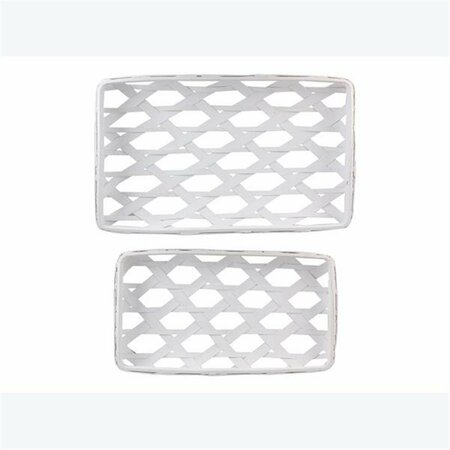 YOUNGS Wood Weaved White Washed Tray Set - 2 Piece 29145